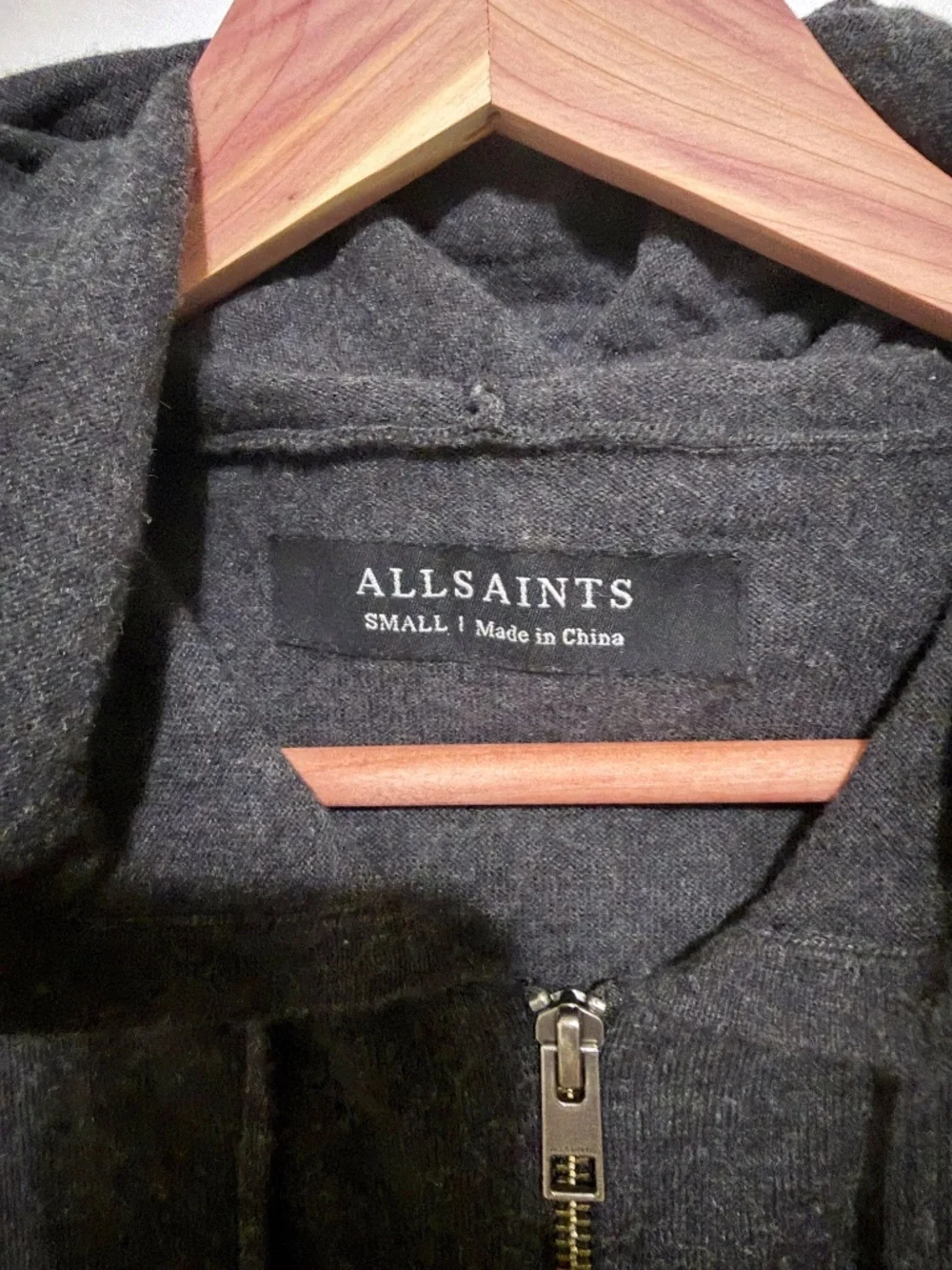 AllSaints Rue Knit Zip Hoody Charcoal Grey, Small EUC
